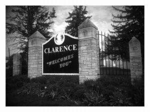 "Clarence Welcomes You" roadside sign